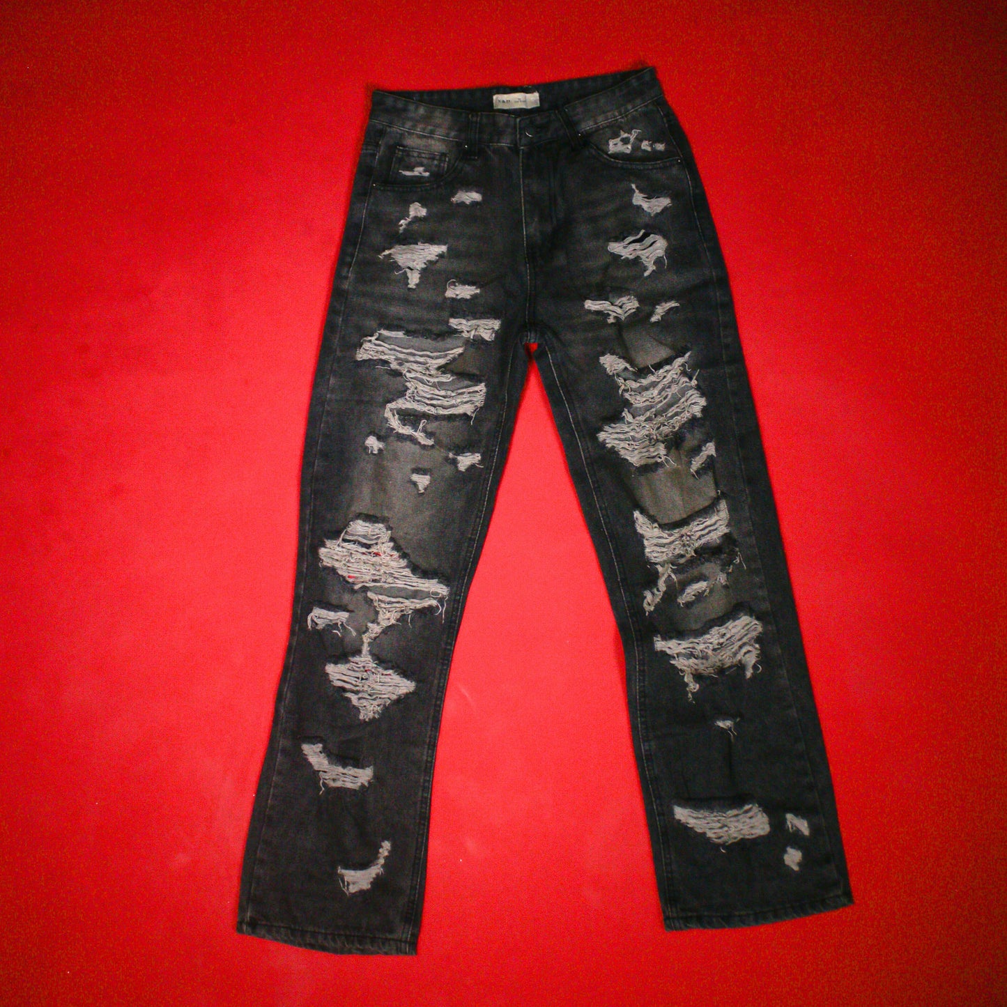 Jeans Baggy Destroyed Rígido Gris